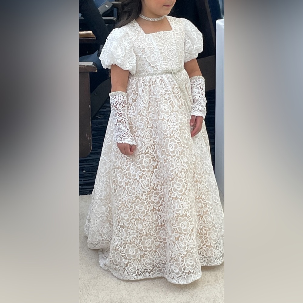 Elegant White Lace flower girl dress